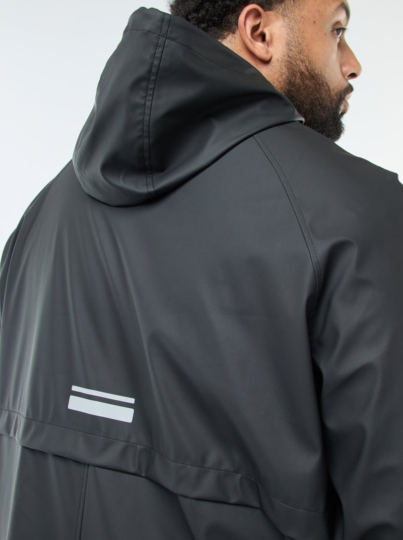 Parka unie longue et déperlante à capuche Noir - Kiabi