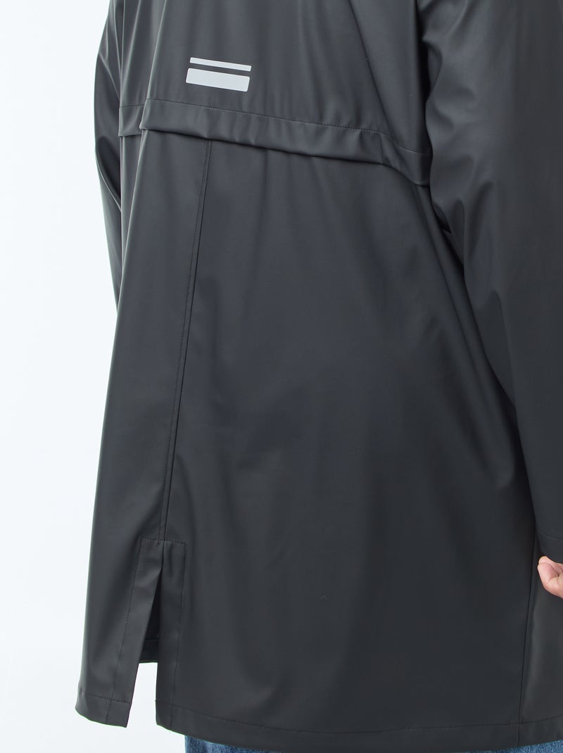 Parka unie longue et déperlante à capuche Noir - Kiabi