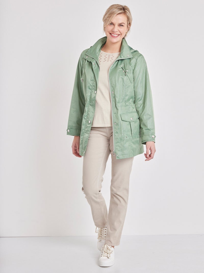 Parka zippée pressionnée, effet satiné - Afibel Vert - Kiabi