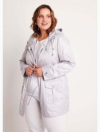 Parka zippée pressionnée, effet satiné