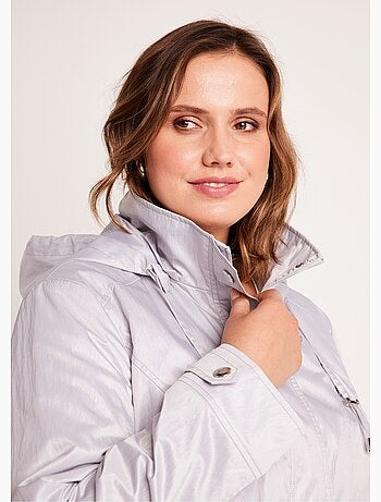 Parka zippée pressionnée, effet satiné