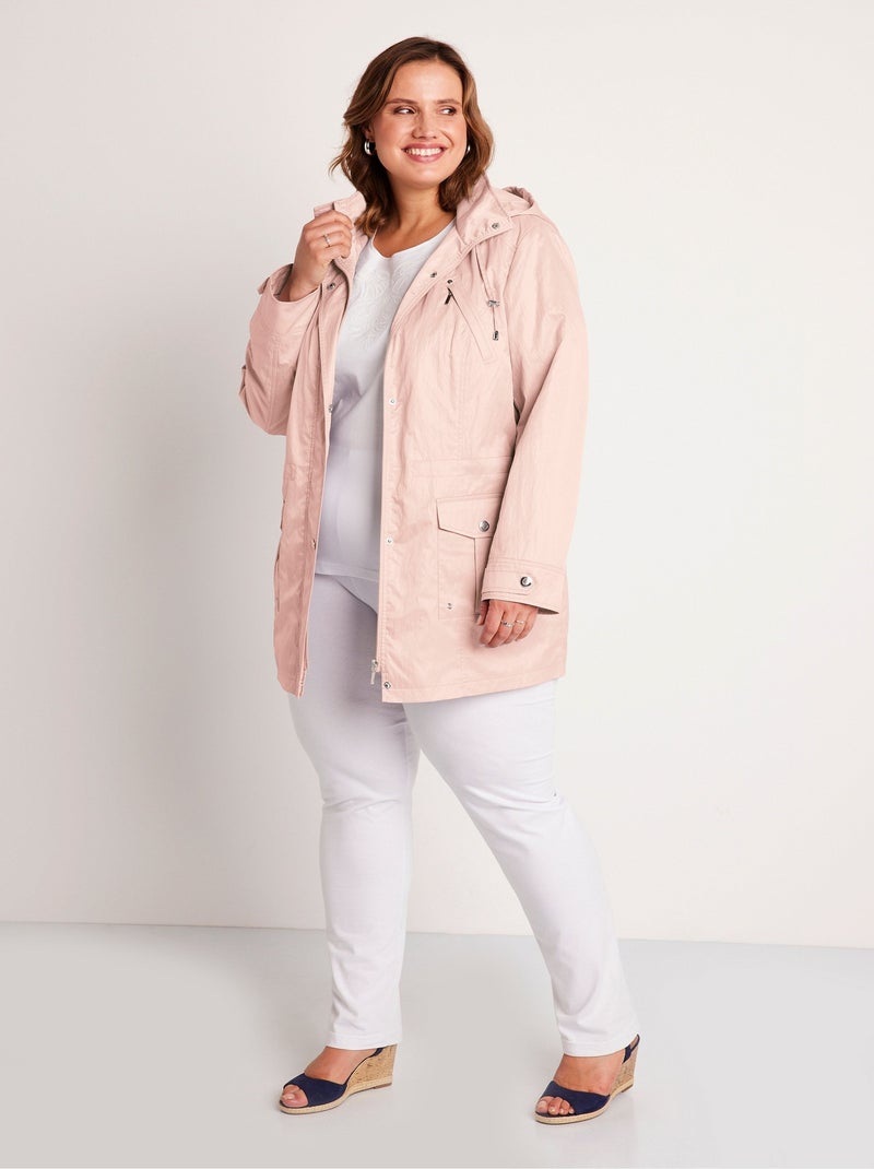 Parka zippée pressionnée, effet satiné Rose - Kiabi