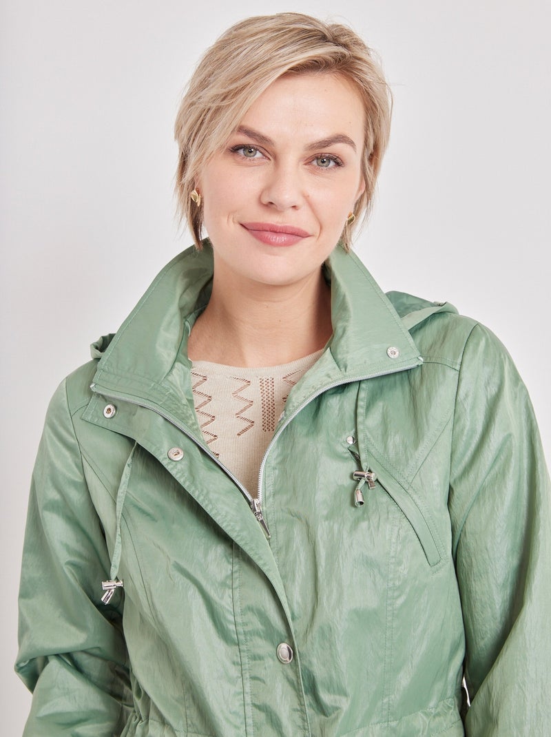 Parka zippée pressionnée, effet satiné Vert - Kiabi