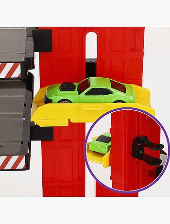 Parking à 3 niveaux avec hélicoptère et voitures métalliques teamsterz
