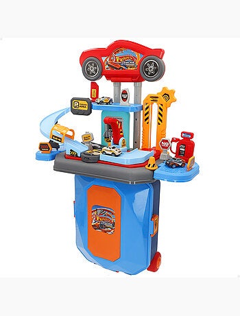Parking urbain 2 en 1 avec 3 voitures métalliques et mallette portable (47 x 24 x 66 cm) speed & go