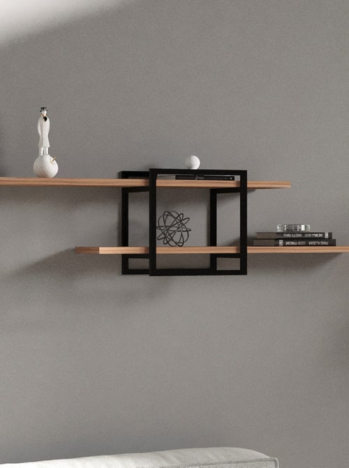 PARO - Etagère murale design - 2 rangements - bois et noir - Kiabi