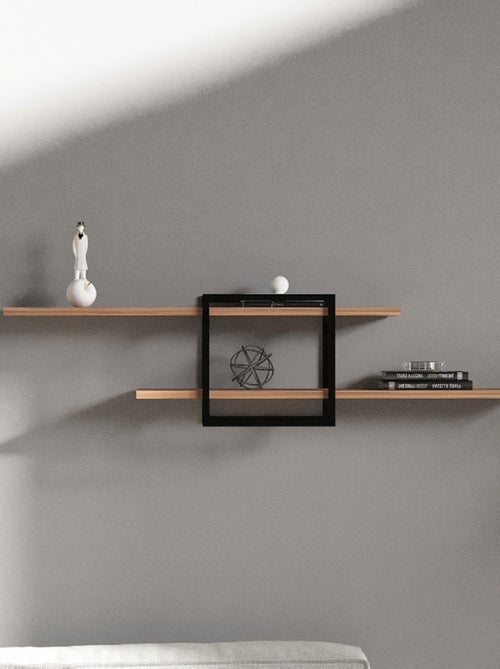 PARO - Etagère murale design - 2 rangements - bois et noir - Kiabi