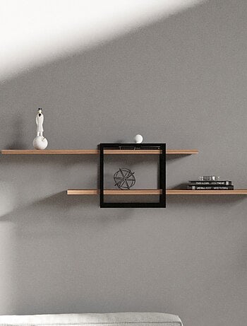 PARO Etagère murale design - 2 rangements - bois et noir