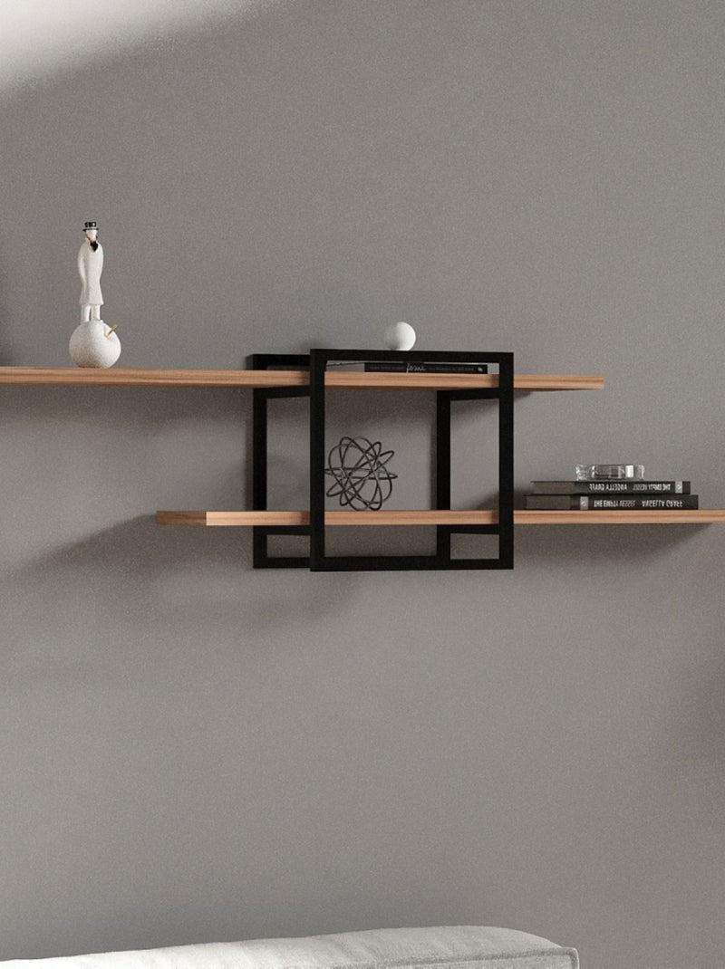 PARO Etagère murale design - 2 rangements - bois et noir Beige - Kiabi