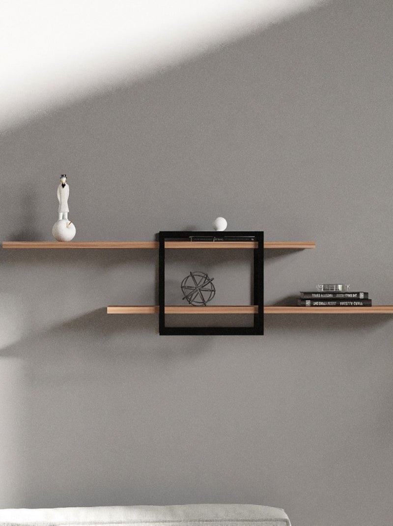 PARO Etagère murale design - 2 rangements - bois et noir Beige - Kiabi