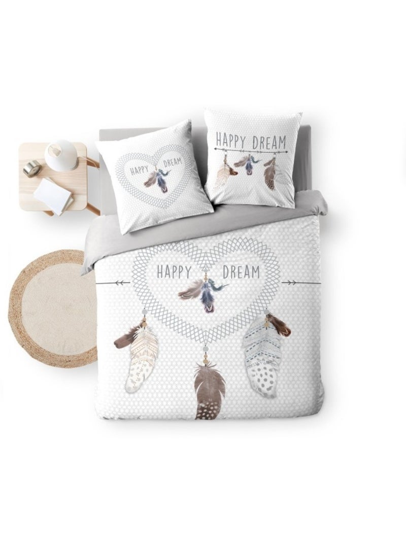 Parure 3 p. coton 42 fils + 2 taies Happy dream Blanc - Kiabi