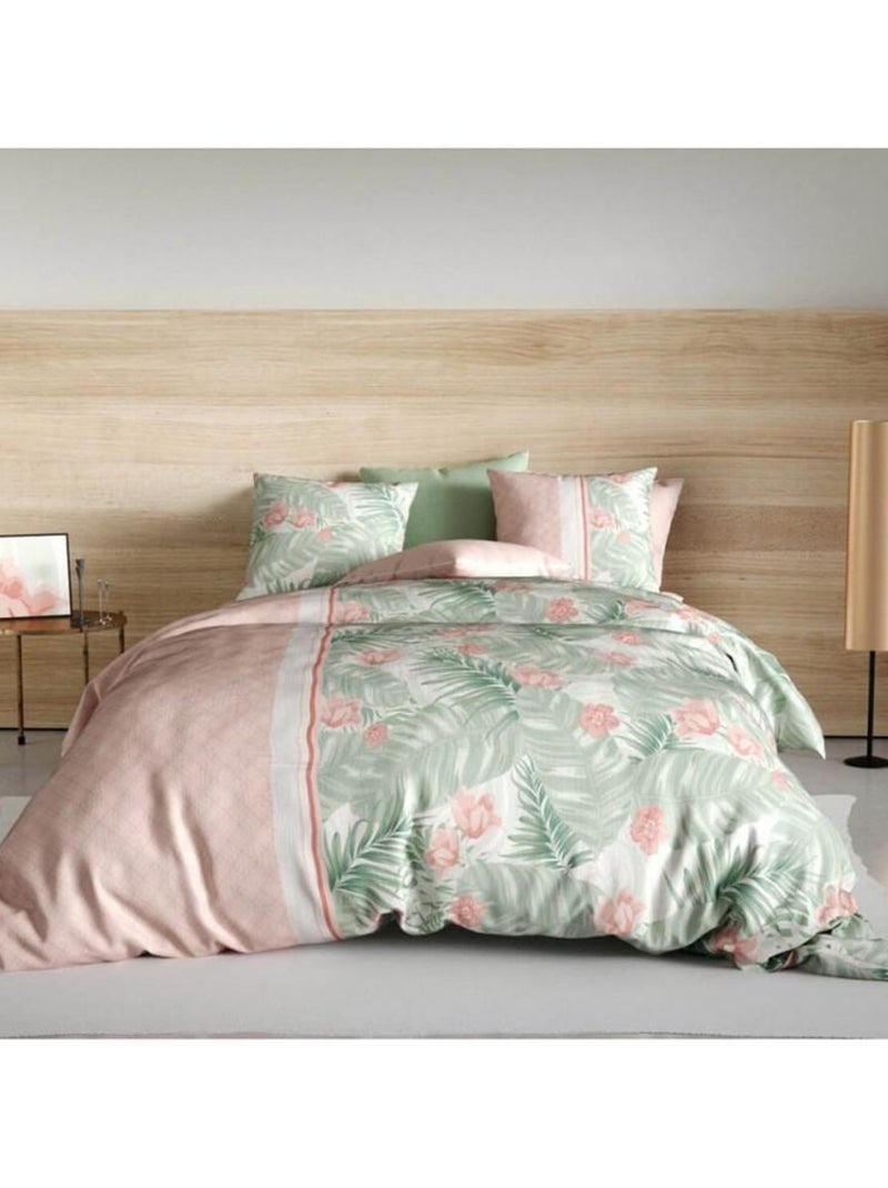 Parure 4 pièces Bora 2 personnes coton 57 fils DH140 Rose - Kiabi