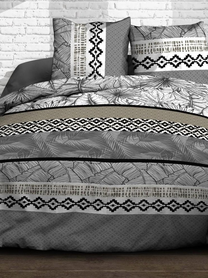 Parure 4 pièces Feuillage gris 2 personnes 100% coton 57 fils Gris - Kiabi