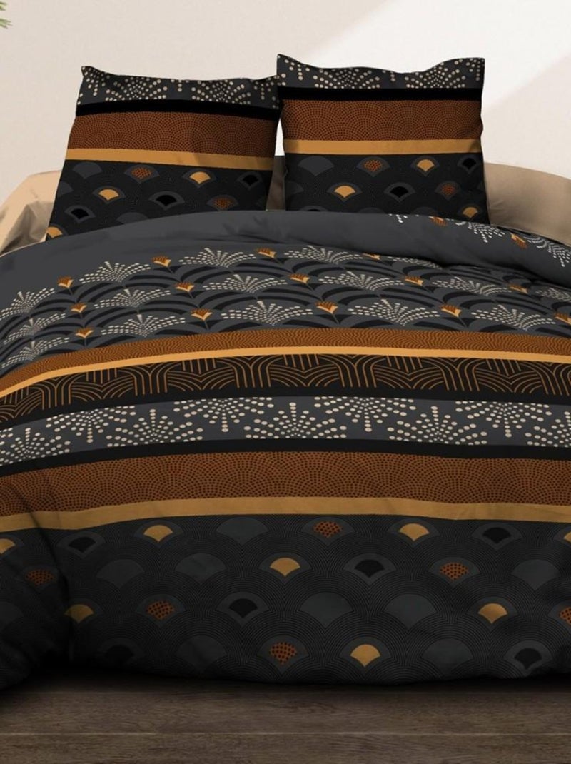 Parure 4 pièces Phenix noir 2 personnes 100% coton 57 fils Noir - Kiabi