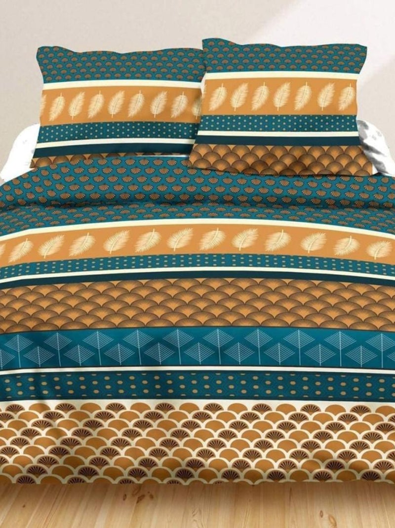 Parure 4 pièces Plume dorée 2 personnes 100% coton 57 fils Bleu - Kiabi