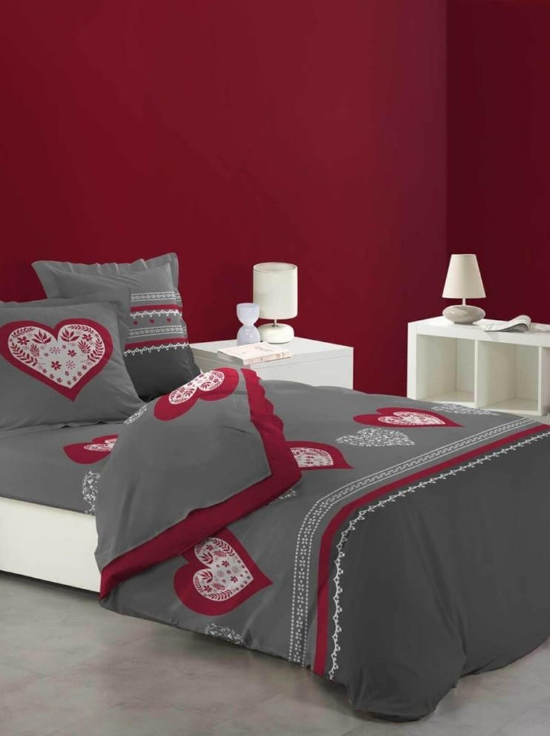Parure 4 pièces Snow Love 2 personnes 100% coton flanelle DH140 Gris - Kiabi
