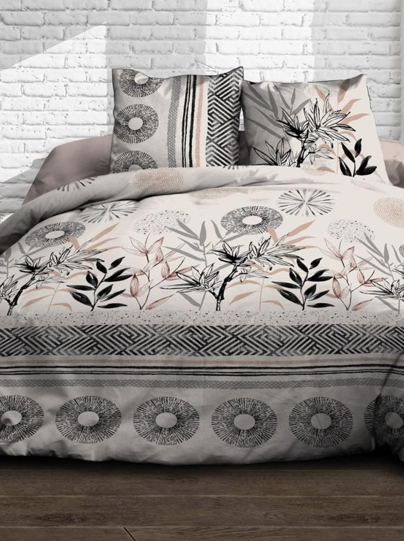 Parure 4 pièces Stevia 2 personnes 100% coton 57 fils Beige - Kiabi