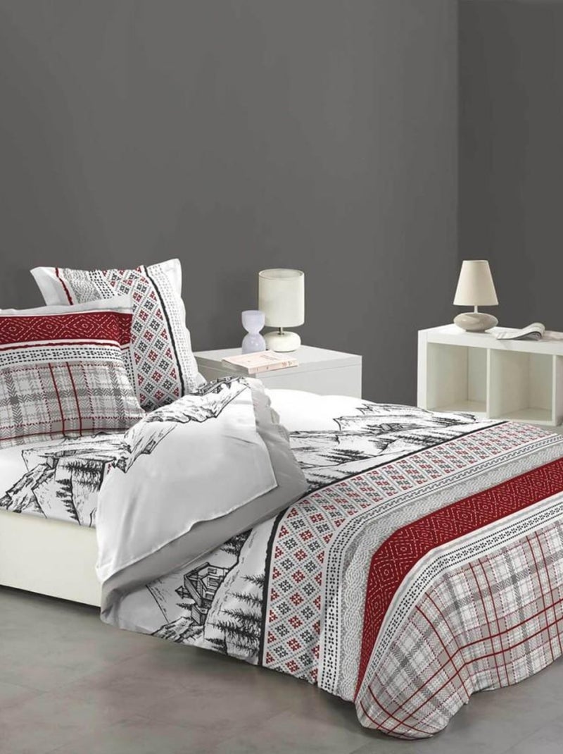 Parure 4 pièces Vallon 2 personnes 100% coton flanelle DH140 Rouge - Kiabi