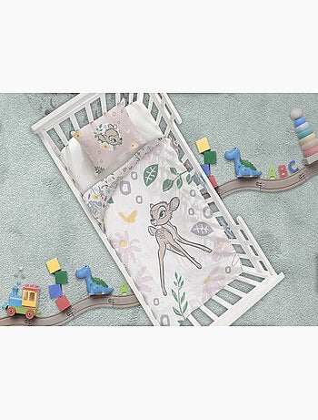 Parure Bébé Disney Bambi 100x140cm + Taie 40x60cm – Fleurs Forêt Pastel – 100% Coton – Licence Offic