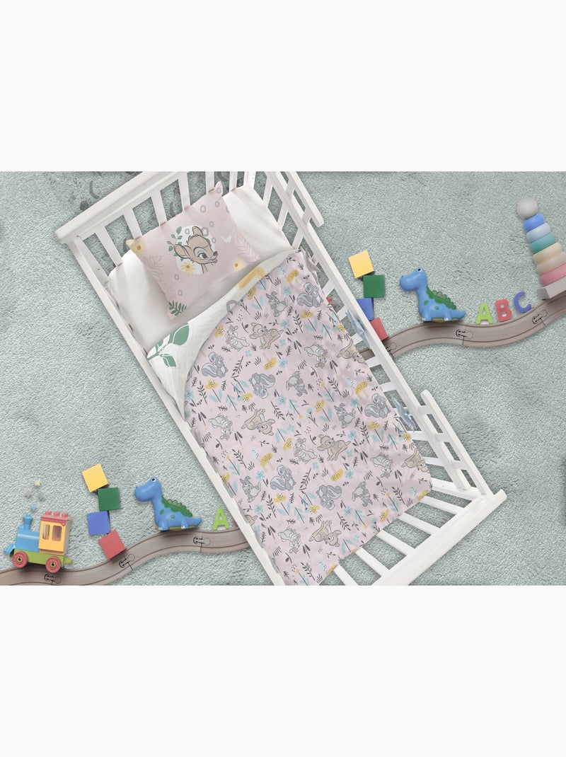 Parure Bébé Disney Bambi 100x140cm + Taie 40x60cm – Fleurs Forêt Pastel – 100% Coton – Licence Offic Beige/Rose - Kiabi