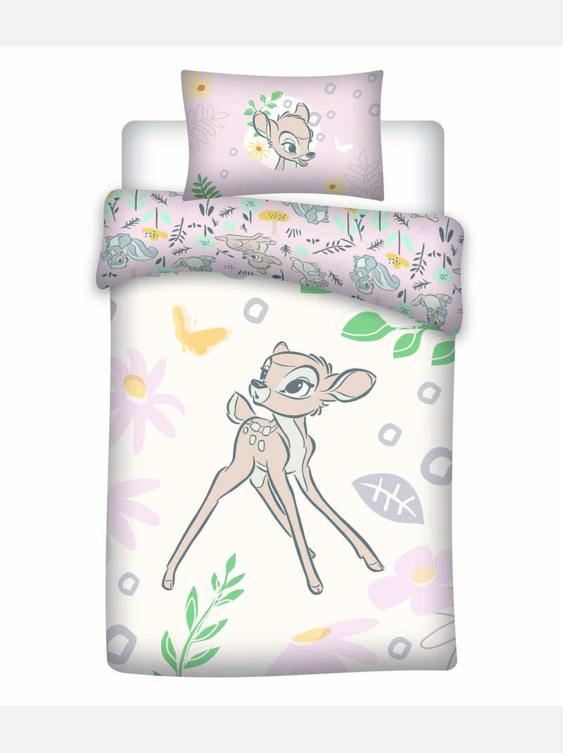 Parure Bébé Disney Bambi 100x140cm + Taie 40x60cm – Fleurs Forêt Pastel – 100% Coton – Licence Offic Beige/Rose - Kiabi