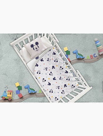 Parure Bébé Disney Mickey Mouse 100x140cm + Taie 40x60cm – Sketch Étoiles Blanc – 100% Coton