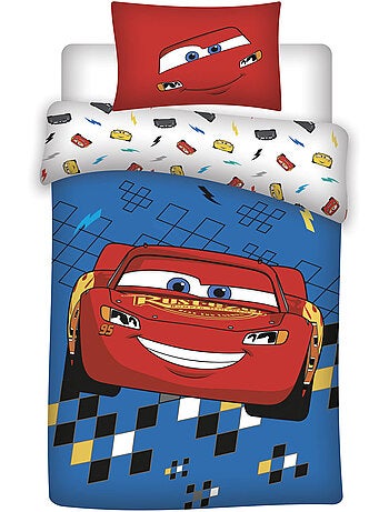 Parure Bébé Disney Pixar Cars Flash McQueen 100x140cm + Taie 40x60cm – Bleu Rouge – 100% Coton