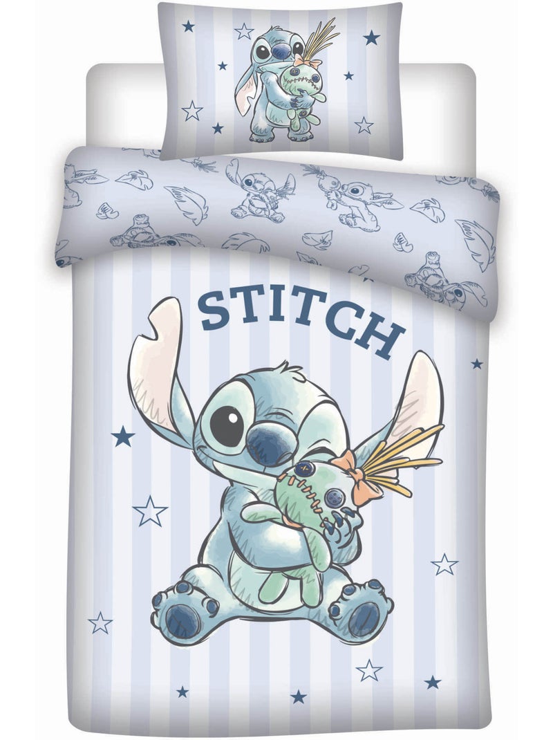 Parure Bébé Disney Stitch 100x140cm + Taie 40x60cm – Rayures Bleu Doux – 100% Coton – Licence Offici Beige/Vert/Bleu - Kiabi