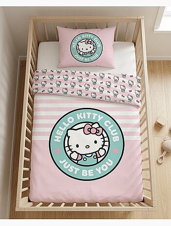 Parure Bébé Hello Kitty 100x140cm + Taie 40x60cm – Club Just Be You Rose Menthe – 100% Coton