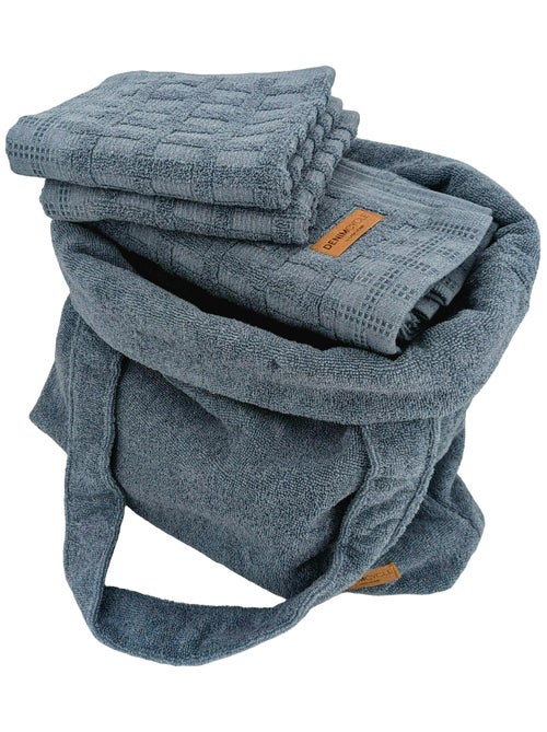 Parure de bain coton collection DENIM Quadrillé - Kiabi Parure de bain coton collection DENIM Quadrillé - Kiabi