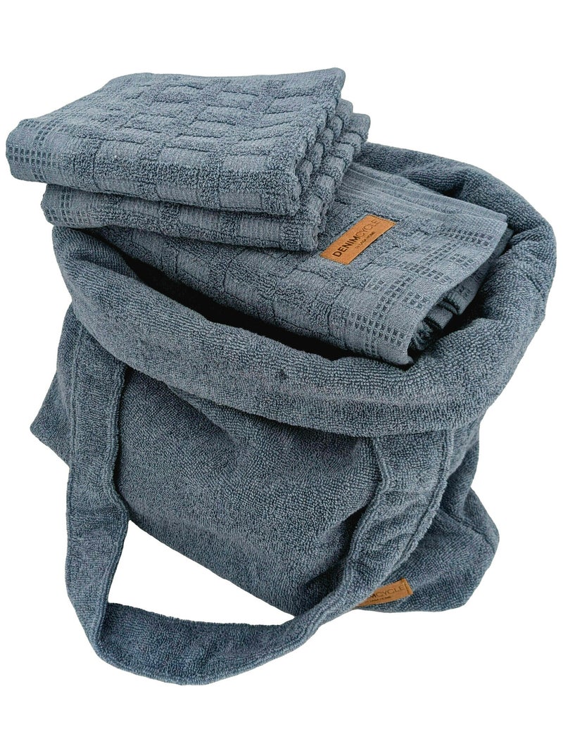 Parure de bain coton collection DENIM Quadrillé Bleu foncé - Kiabi