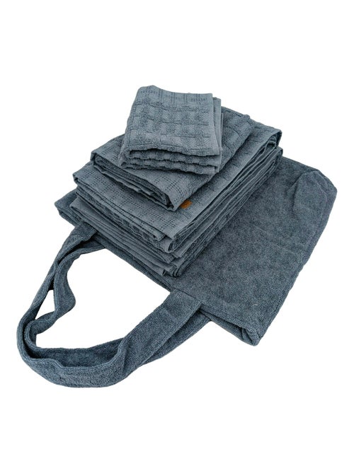 Parure de bain coton collection DENIM Quadrillé - Kiabi Parure de bain coton collection DENIM Quadrillé - Kiabi