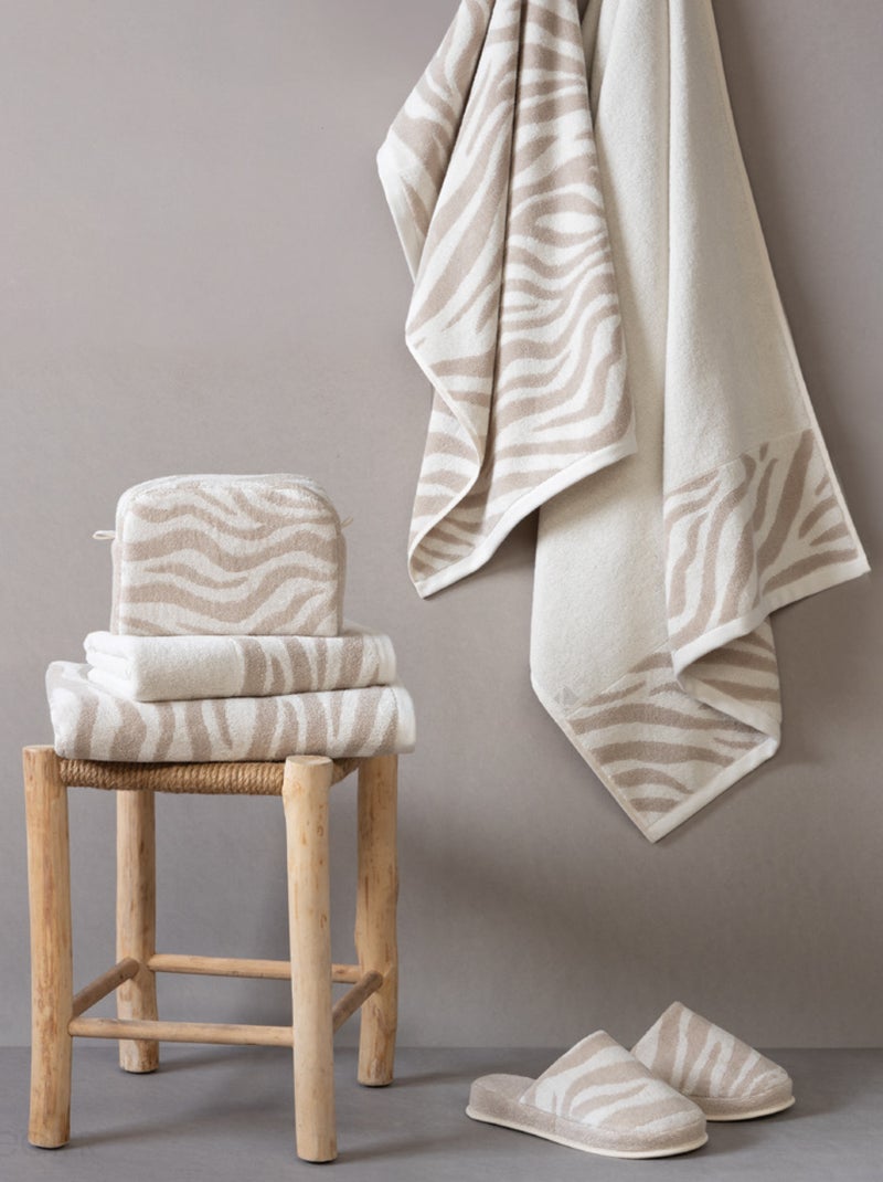 Parure de bain coton ZEBRA SOFT 4 pièces Zèbre/Uni Beige - Kiabi