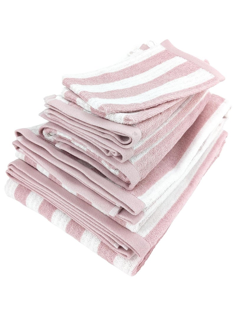 Parure de bain EFFICIENCE STRIPES 7 pièces Rose parme - Kiabi
