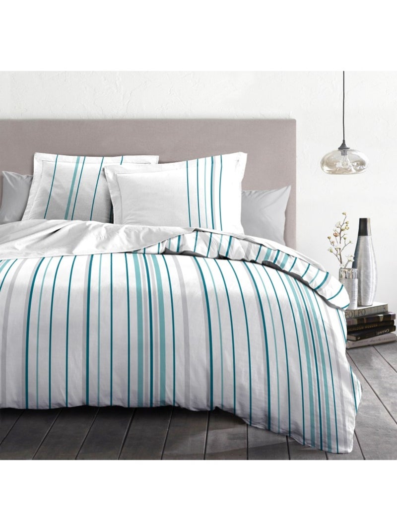 Parure de couette  100%  coton 57 fils     - BELLAMY Bleu - Kiabi