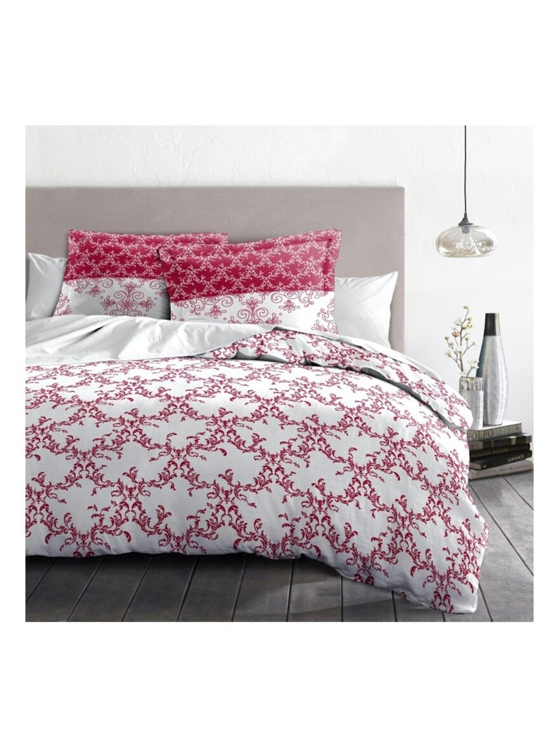 Parure de couette  100%  coton 57 fils     - LA FRISE Bordeaux - Kiabi