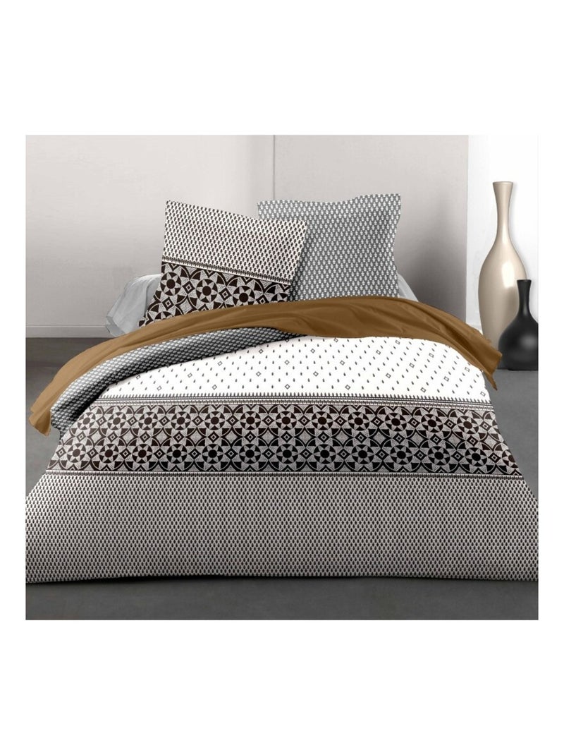 Parure de couette   100%  coton 57 fils     - LA NUIT BERBERE Marron chocolat - Kiabi