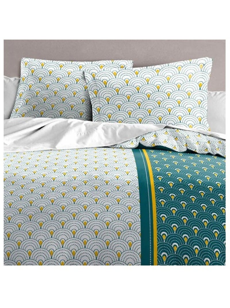 Parure de couette  100%  coton 57 fils     - LE RAINBOW Vert - Kiabi