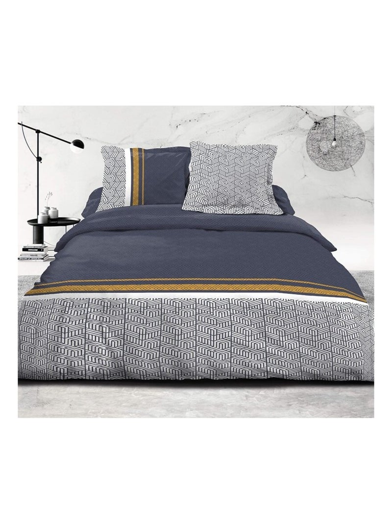 Parure de couette  100%  coton 57 fils     - LE TILT Bleu - Kiabi