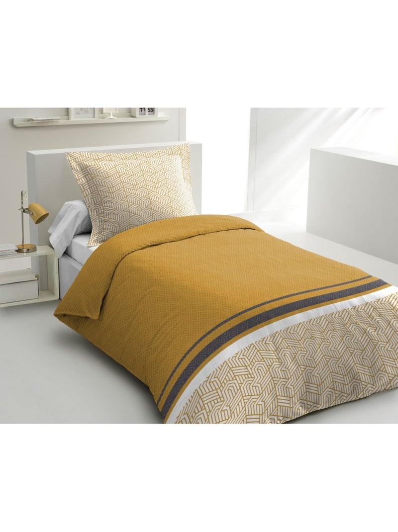 Parure de couette  100%  coton 57 fils     - LE TILT Jaune moutarde - Kiabi