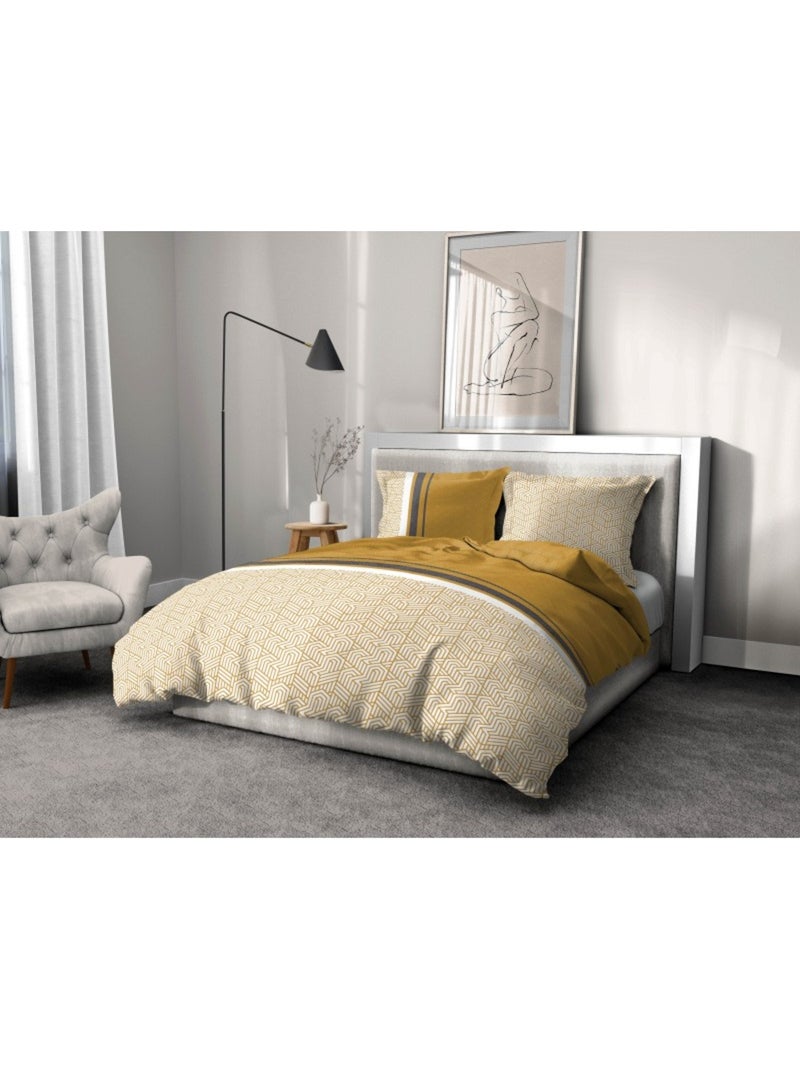 Parure de couette  100%  coton 57 fils     - LE TILT Jaune moutarde - Kiabi