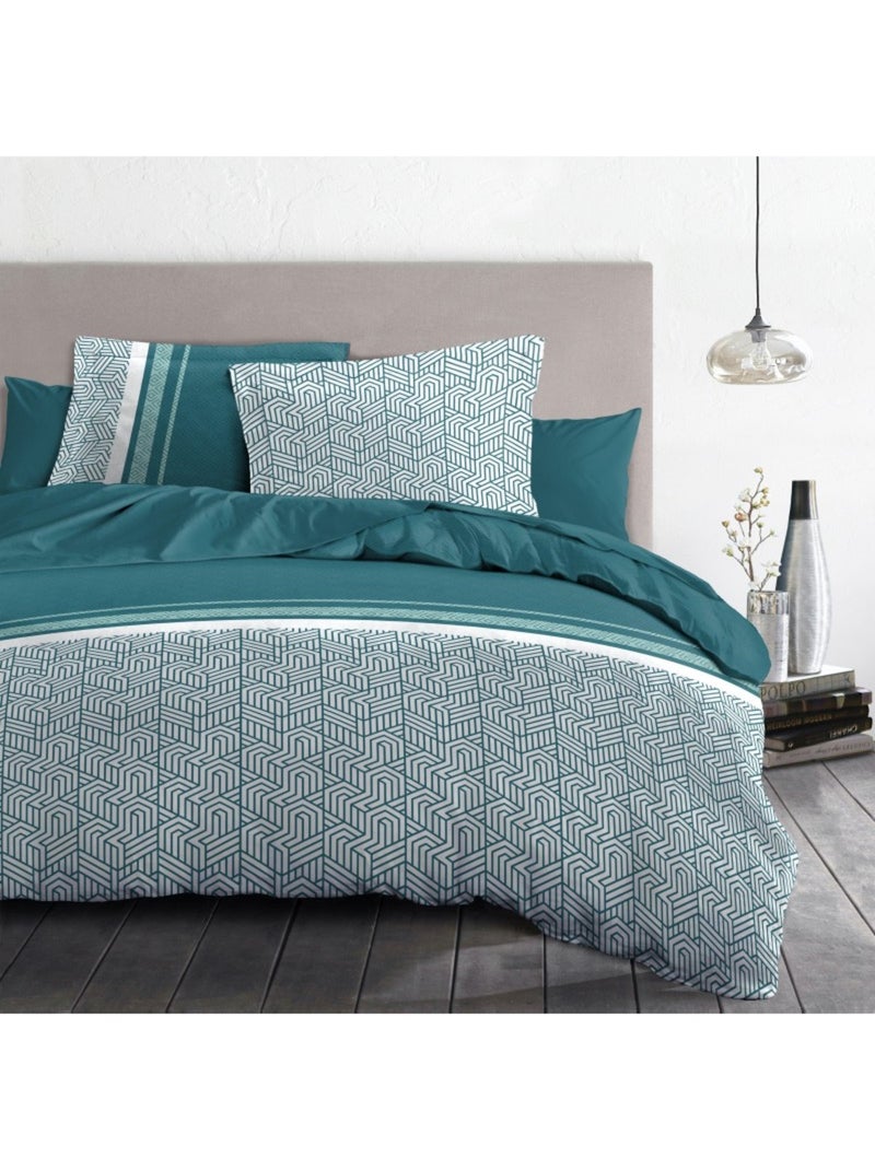Parure de couette  100%  coton 57 fils     - LE TILT Vert - Kiabi