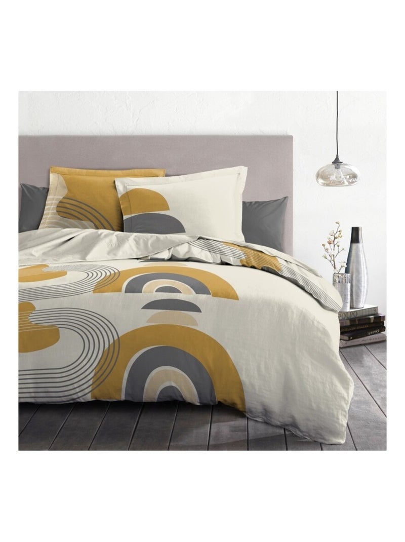 Parure de couette  100%  coton 57 fils     - LONSDALE Jaune moutarde - Kiabi