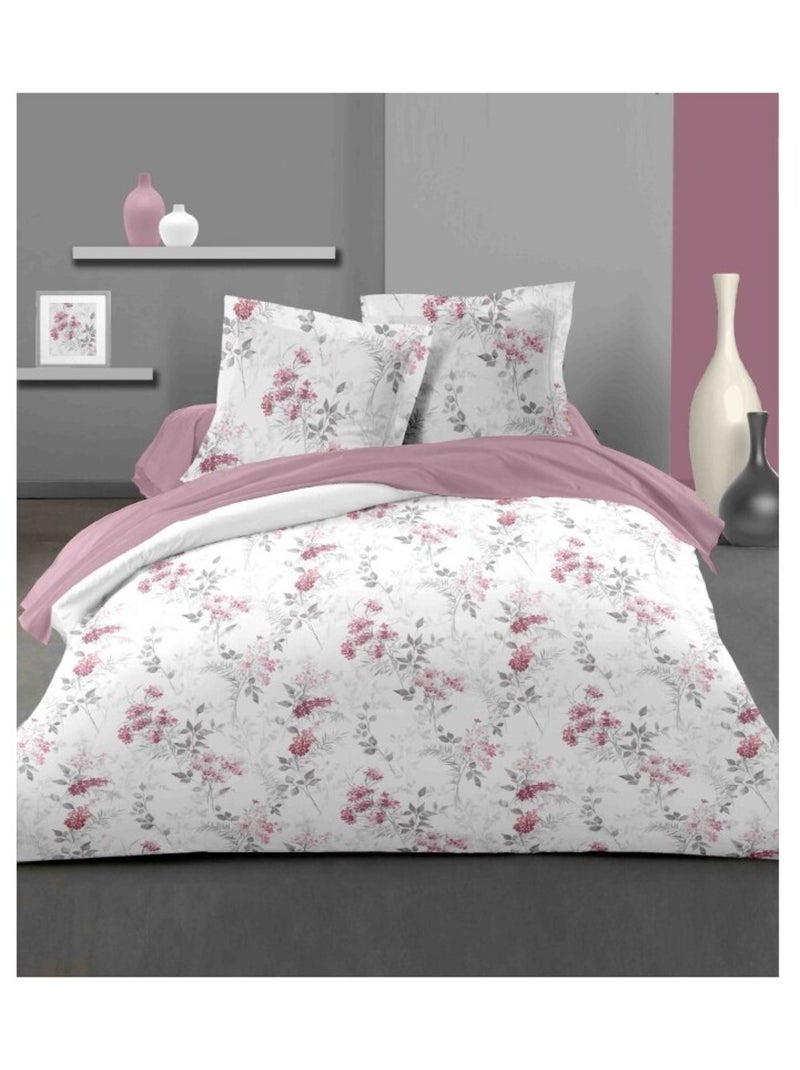 Parure de couette  100%  coton 57 fils     - POMPADOUR Rose - Kiabi