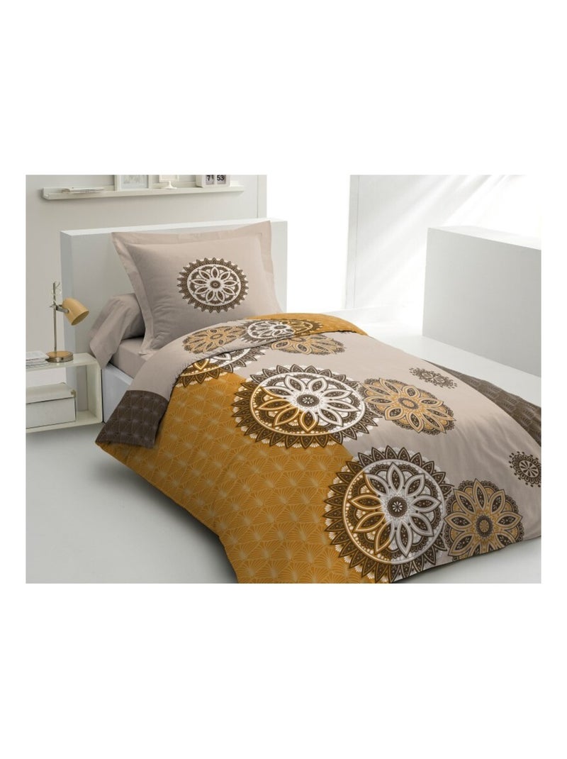Parure de couette  100%  coton 57 fils     - YUCATAN Jaune moutarde - Kiabi