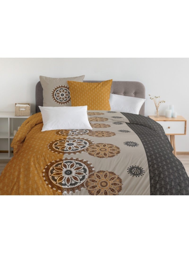 Parure de couette  100%  coton 57 fils     - YUCATAN Jaune moutarde - Kiabi