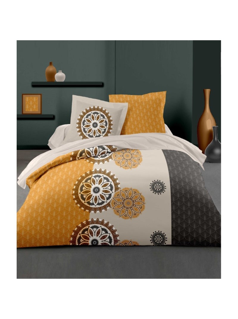Parure de couette  100%  coton 57 fils     - YUCATAN Jaune moutarde - Kiabi