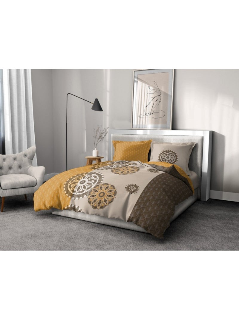 Parure de couette  100%  coton 57 fils     - YUCATAN Jaune moutarde - Kiabi