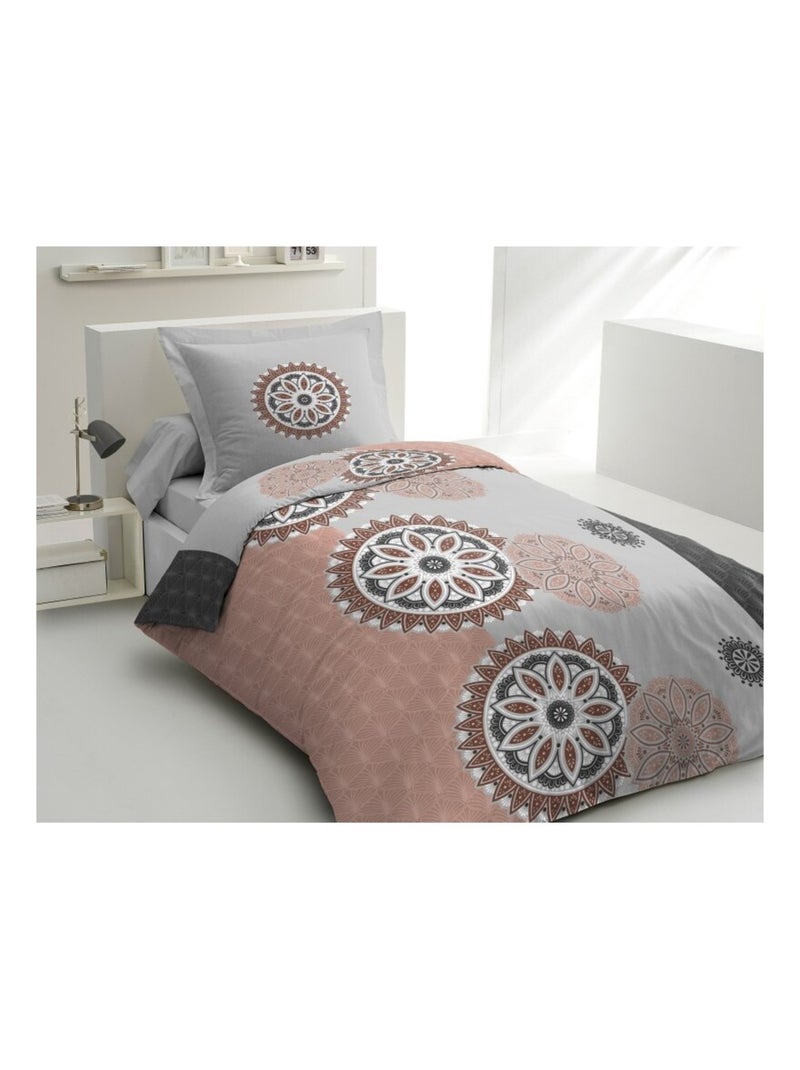 Parure de couette  100%  coton 57 fils     - YUCATAN Rose - Kiabi