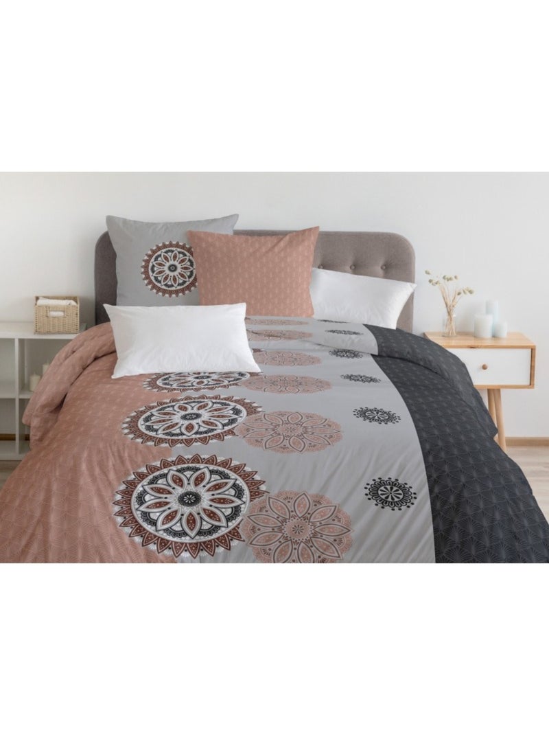 Parure de couette  100%  coton 57 fils     - YUCATAN Rose - Kiabi